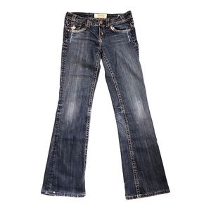 Mek Denim USA Jeans Capetown Blue Denim Distressed Bootcut Low Rise Stretchy